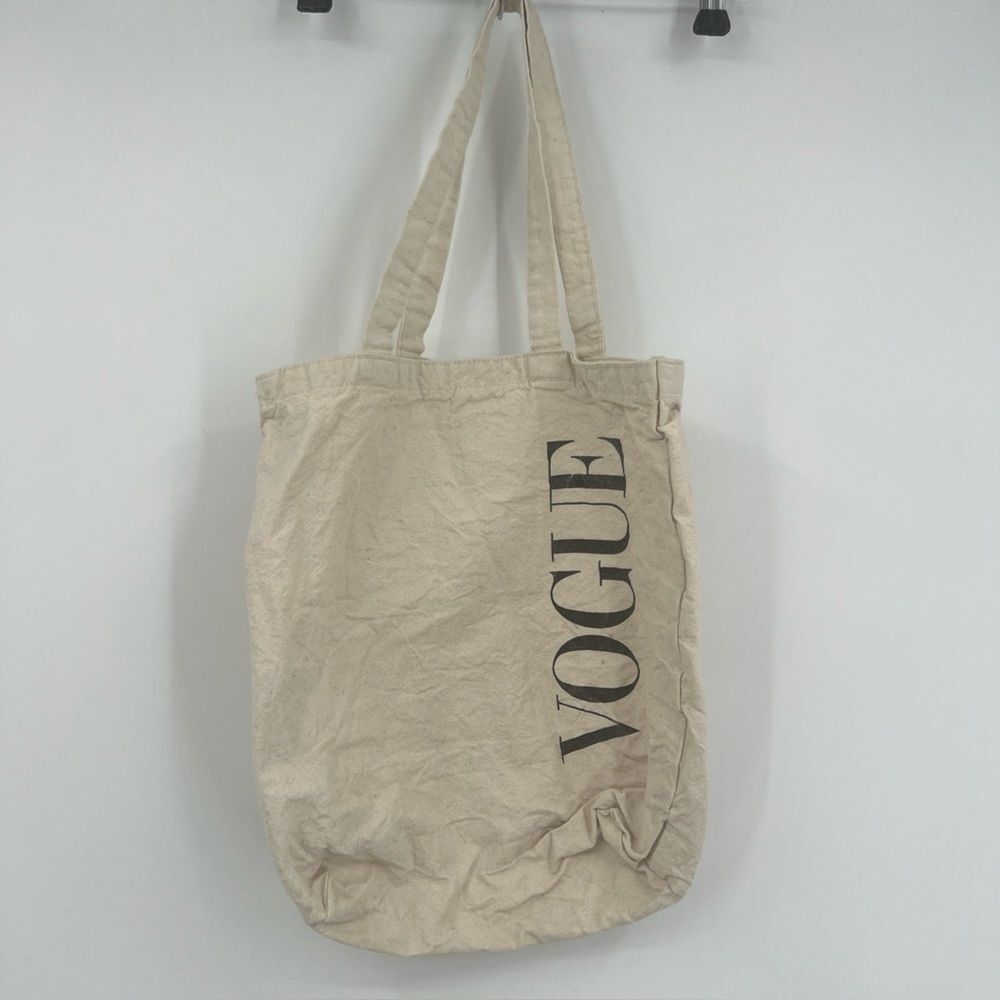 Vogue Beige Tote with Black Lettering